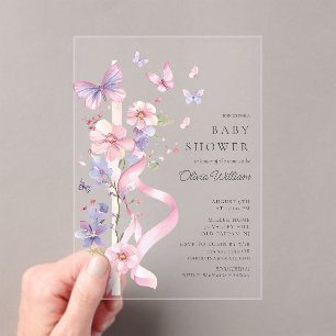 Blossom & Bow Butterfly Baby Shower Acrylic Invitations