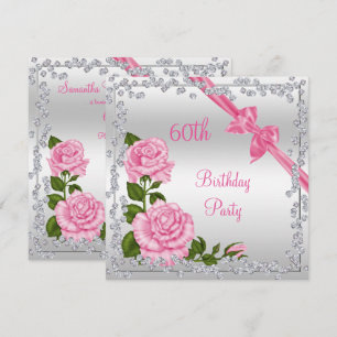 Blossom Bows & Diamonds 60th Birthday Double Sided Invitation