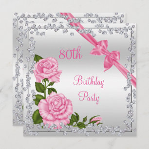 Blossom Bows & Diamonds 80th Birthday Double Sided Invitation