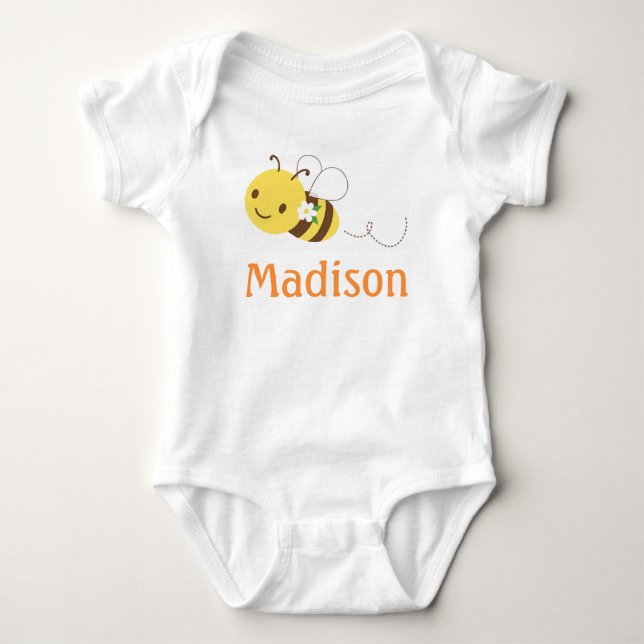 Blossom Bumblebee Custom Personalised Baby's Name Baby Bodysuit (Front)