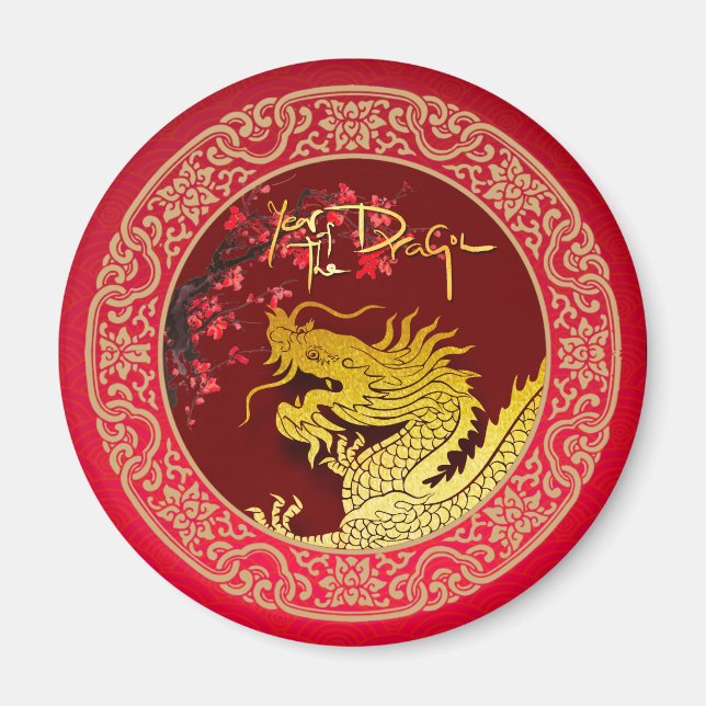 Blossom Chinese Dragon year paper-cut RM Magnet (Front)