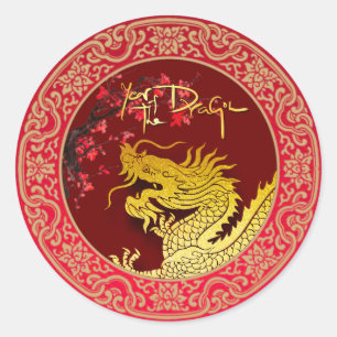 Blossom Chinese Dragon year paper-cut RS Classic Round Sticker