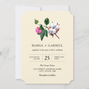 Blossom cotton flower. Rustic botanical Wedding In Invitation