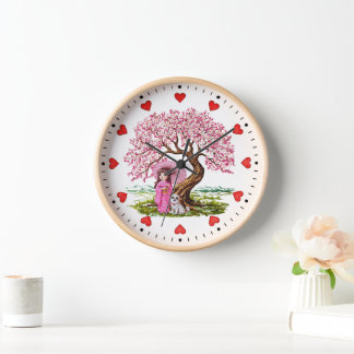 Blossom Dreams: Kimono Girl & Puppy Clock