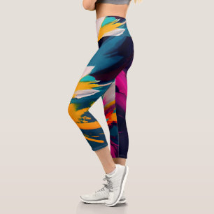 Blossom Dreams – Vibrant Abstract Floral Burst Capri Leggings