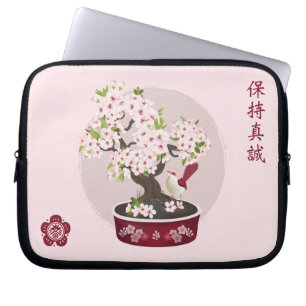 Blossom floral bonsai bird Asian graphic design Laptop Sleeve