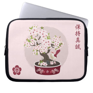 Blossom floral bonsai bird Asian graphic design Laptop Sleeve