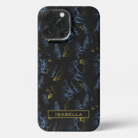 Blossom floral pattern gold blue personalised name