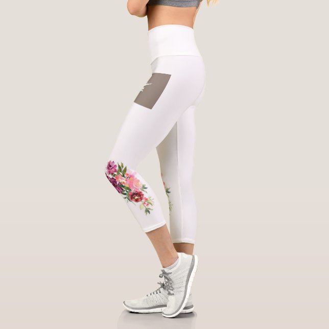 "Blossom Flow Floral Yoga Pants" Capri Leggings (Left)