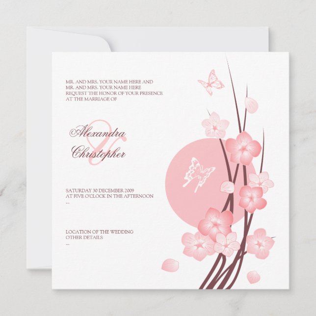 Blossom Flowers Butterflies Wedding Announcement (Front)