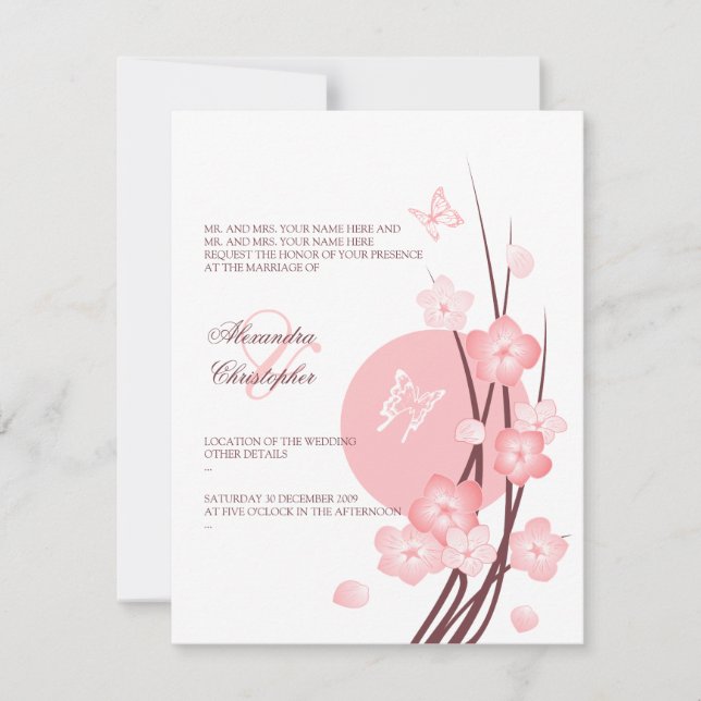 Blossom Flowers Butterflies Wedding Announcement 2 (Front)