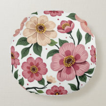 Blossom Haven: Round Floral Pillow