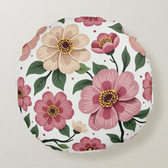 Blossom Haven: Round Floral Pillow (Back)