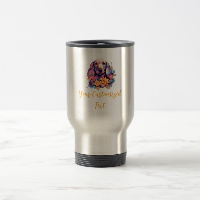 Blossom Hues around Dachshund Charm Travel Mug (Center)