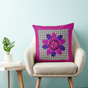 Blossom in Pink and Purple on Black and White Cushion