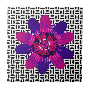 Blossom in Pink and Purple on Black and White Tile