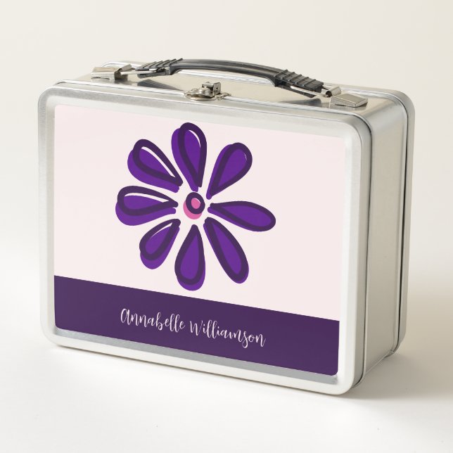 Blossom Into Your Best Self - Indigo Purple Flower Metal Lunch Box (Front)