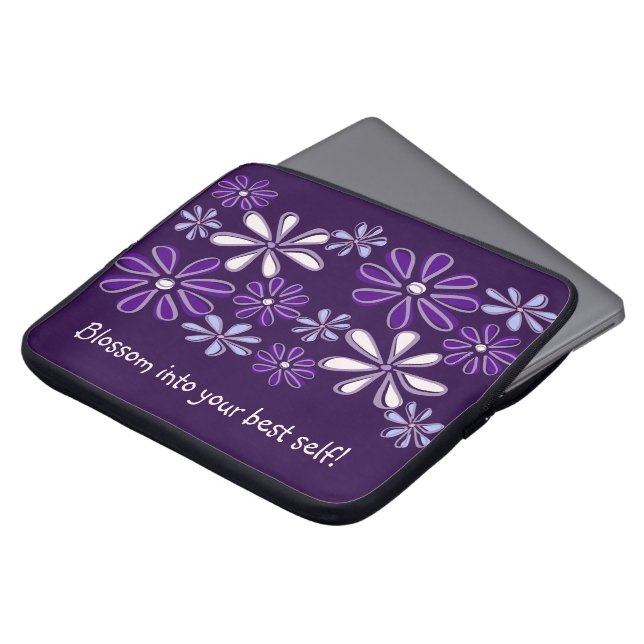Blossom into your best self, Purple Flower Pattern Laptop Sleeve (Front Top)