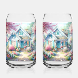 Blossom Lane Blue Cottage Garden Can Glass