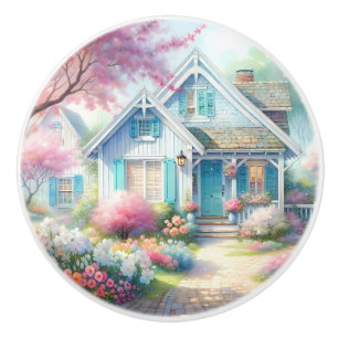 Blossom Lane Blue Cottage Garden Ceramic Knob
