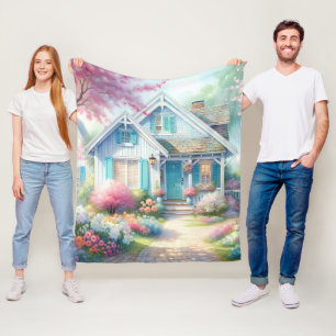 Blossom Lane Blue Cottage Garden Fleece Blanket