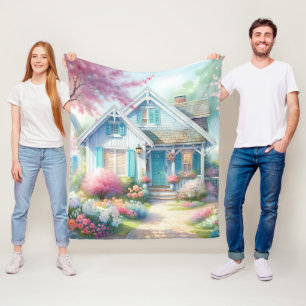 Blossom Lane Blue Cottage Garden Fleece Blanket