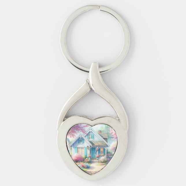 Blossom Lane Blue Cottage Garden Key Ring (Front)