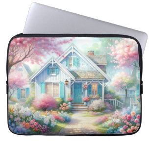 Blossom Lane Blue Cottage Garden Laptop Sleeve