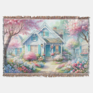 Blossom Lane Blue Cottage Garden Throw Blanket