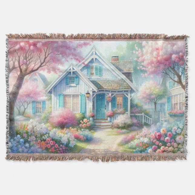 Blossom Lane Blue Cottage Garden Throw Blanket (Front)