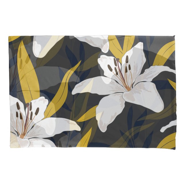 Blossom Lily: Trendy Floral Seamless. Pillowcase (Front)