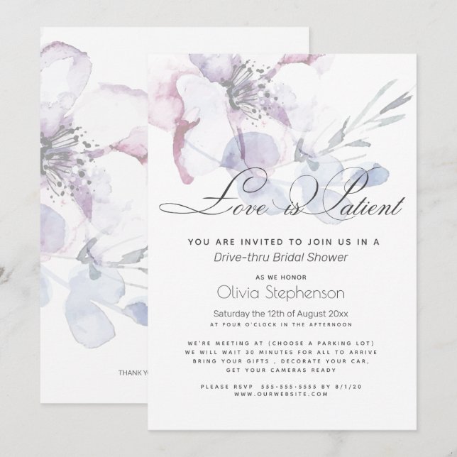 Blossom Love is Patient  Drive Thru Bridal Shower Invitation (Front/Back)