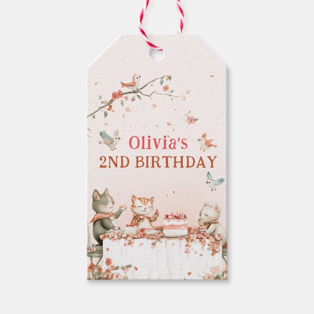Blossom Party with Cats Gift Tags (Front)