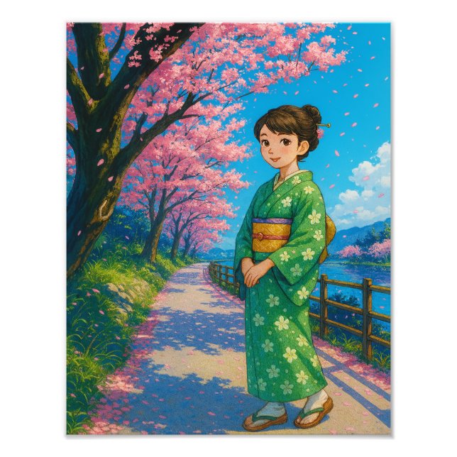 Blossom Path in Spring – Japanese Kimono Girl Art Photo Print (Front)