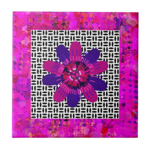 Blossom Petals in Pink and Purple Black and White Tile