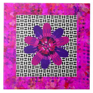 Blossom Petals in Pink and Purple Black and White Tile