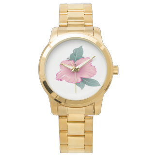 Blossom petals of  flower with green leaves watch