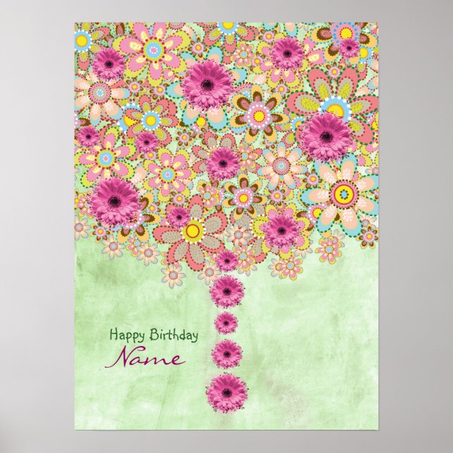 Blossom Pink Flowers Tree - birthday Poster (Front)