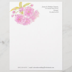 Blossom pink green watercolor art letterhead template
