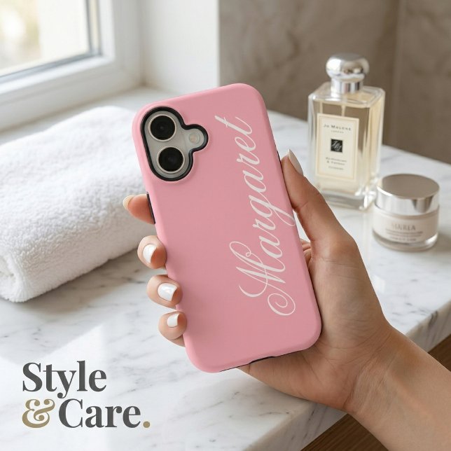 Blossom Pink Personalised Name Elegant Stylish iPhone 16 Case (Blossom Pink Personalized Name Elegant Stylish iPhone 16 Case)