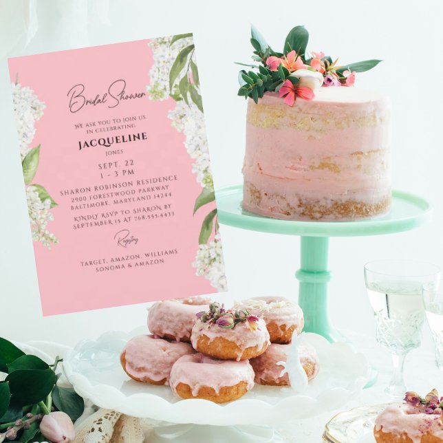 Blossom Pink White Hydrangea Floral Bridal Shower Invitation (Creator Uploaded)