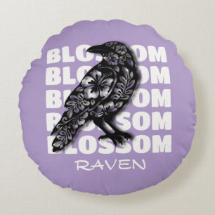 Blossom Raven – Blütenrabe Round Cushion