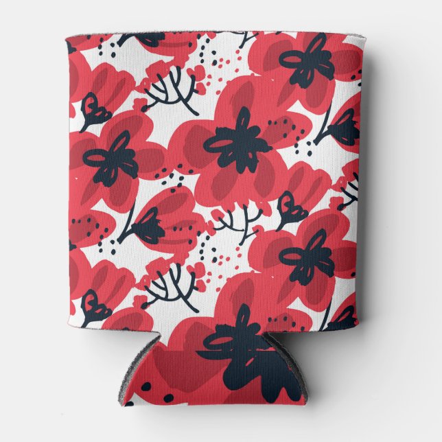 Blossom Red: Abstract Hand-Drawn Pattern. Can Cooler (Front)