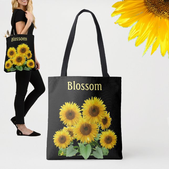 Blossom Sunflowers on Black Tote Bag (Creator Uploaded)