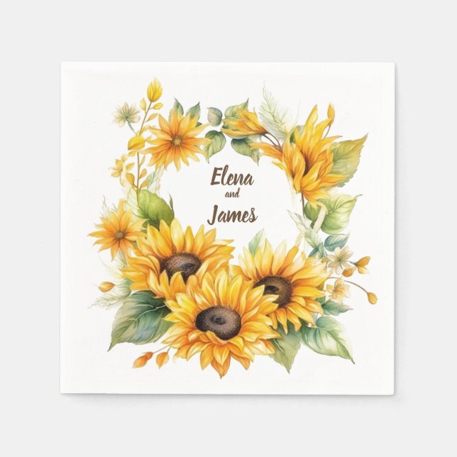 Blossom Sunflowers: Personalized Wedding Napkins (Front)