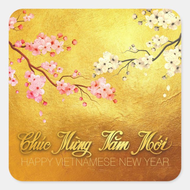 Blossom Tet Hoa Anh Dao Vietnamese New Year SqS Square Sticker (Front)
