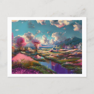 Blossom Trees in Landscape, Postcard