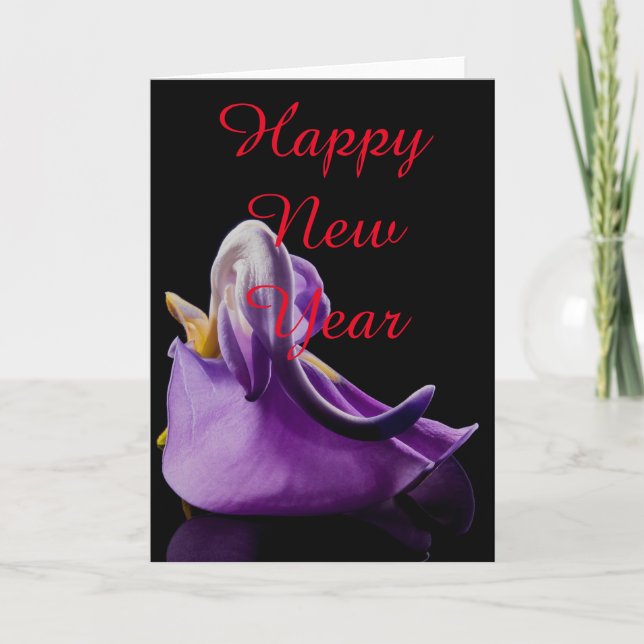 Blossom Violet Flower Happy New Year Christmas Holiday Card (Front)