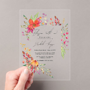 Blossom with Me Wildflower Graduation Party Acrylic Invitations