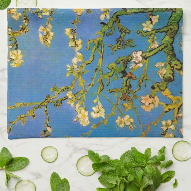 Blossoming Almond Tree by Vincent van Gogh Tea Towel (Folded)